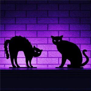 Halloween Decorations, 2PCS Wooden Black Cat Tabletop Decoration Sign